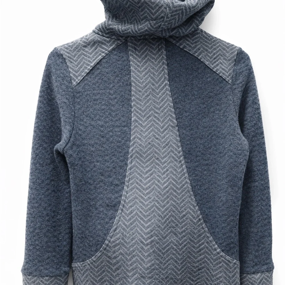 Prana Women’s XS Gray Full Zip Hooded Jacket Herringbone Panels Thumbholes - Picture 2 of 5